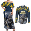 Personalised North Queensland Cowboys Mascot Rugby Couples Matching Off Shoulder Maxi Dress and Long Sleeve Button Shirt Townsville Cityscape Athletic Graphic Print
