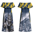 Personalised North Queensland Cowboys Mascot Rugby Couples Matching Off Shoulder Maxi Dress and Long Sleeve Button Shirt Townsville Cityscape Athletic Graphic Print