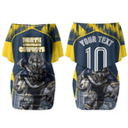 Personalised North Queensland Cowboys Mascot Rugby Couples Matching Off Shoulder Short Dress and Long Sleeve Button Shirt Townsville Cityscape Athletic Graphic Print