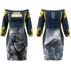 Personalised North Queensland Cowboys Mascot Rugby Couples Matching Off The Shoulder Long Sleeve Dress and Hawaiian Shirt Townsville Cityscape Athletic Graphic Print
