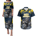 Personalised North Queensland Cowboys Mascot Rugby Couples Matching Puletasi and Hawaiian Shirt Townsville Cityscape Athletic Graphic Print