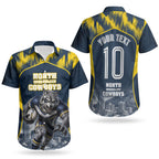 Personalised North Queensland Cowboys Mascot Rugby Couples Matching Puletasi and Hawaiian Shirt Townsville Cityscape Athletic Graphic Print