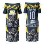 Personalised North Queensland Cowboys Mascot Rugby Couples Matching Puletasi and Long Sleeve Button Shirt Townsville Cityscape Athletic Graphic Print