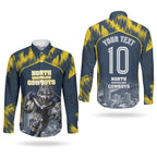 Personalised North Queensland Cowboys Mascot Rugby Couples Matching Tank Maxi Dress and Long Sleeve Button Shirt Townsville Cityscape Athletic Graphic Print
