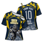 Personalised North Queensland Cowboys Mascot Rugby Cross Shoulder Shirt Townsville Cityscape Athletic Graphic Print