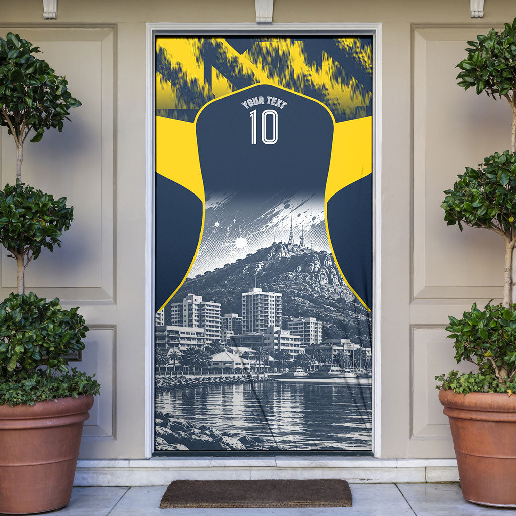 Personalised North Queensland Cowboys Mascot Rugby Door Cover Townsville Cityscape Athletic Graphic Print