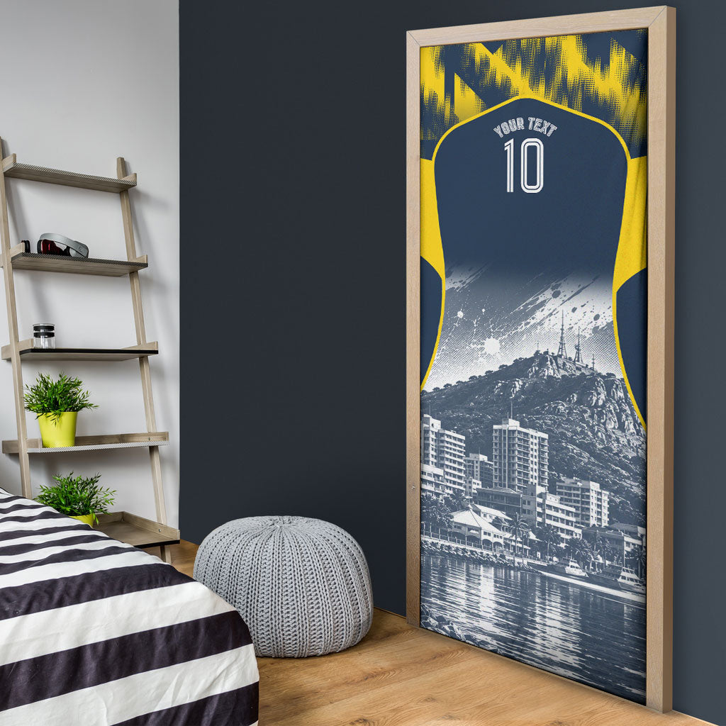 Personalised North Queensland Cowboys Mascot Rugby Door Cover Townsville Cityscape Athletic Graphic Print