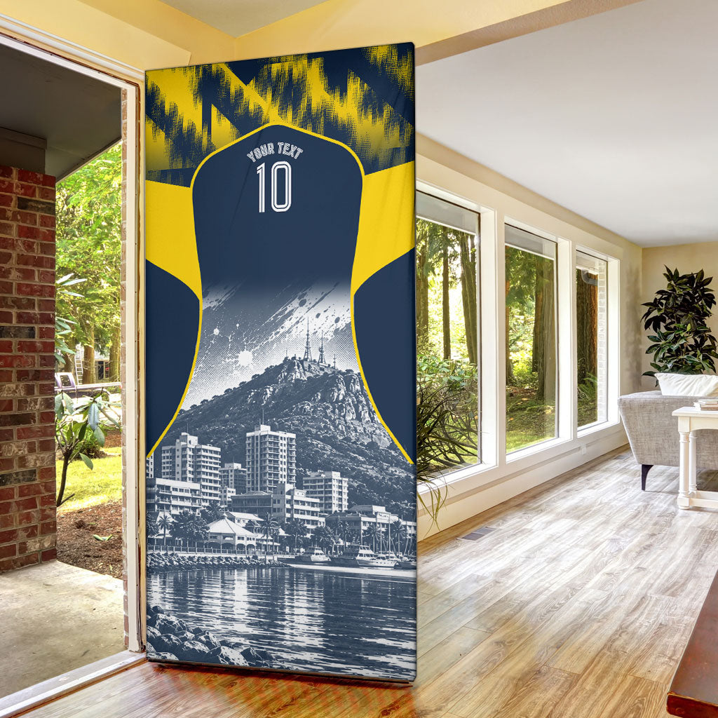 Personalised North Queensland Cowboys Mascot Rugby Door Cover Townsville Cityscape Athletic Graphic Print