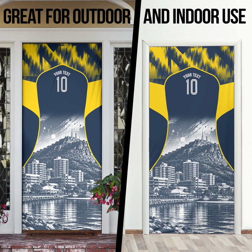 Personalised North Queensland Cowboys Mascot Rugby Door Cover Townsville Cityscape Athletic Graphic Print