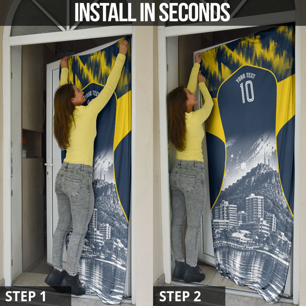 Personalised North Queensland Cowboys Mascot Rugby Door Cover Townsville Cityscape Athletic Graphic Print