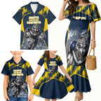 Personalised North Queensland Cowboys Mascot Rugby Family Matching Mermaid Dress and Hawaiian Shirt Townsville Cityscape Athletic Graphic Print