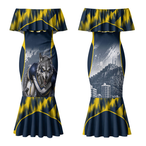 Personalised North Queensland Cowboys Mascot Rugby Family Matching Mermaid Dress and Hawaiian Shirt Townsville Cityscape Athletic Graphic Print