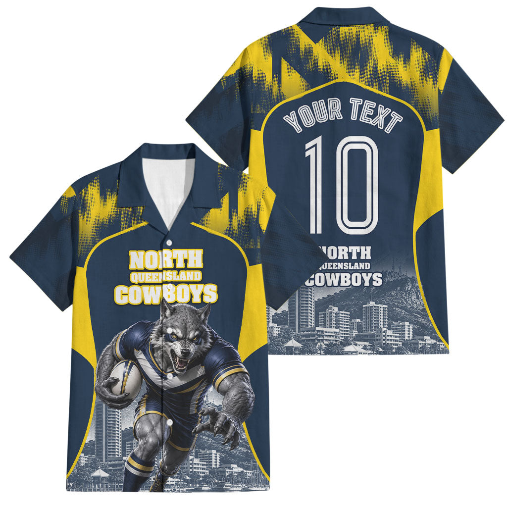 Personalised North Queensland Cowboys Mascot Rugby Family Matching Mermaid Dress and Hawaiian Shirt Townsville Cityscape Athletic Graphic Print