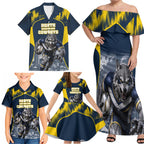 Personalised North Queensland Cowboys Mascot Rugby Family Matching Off Shoulder Maxi Dress and Hawaiian Shirt Townsville Cityscape Athletic Graphic Print