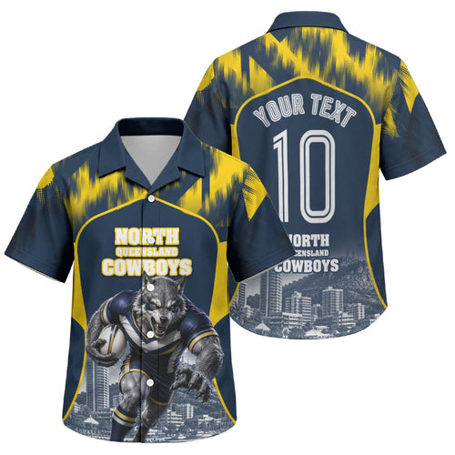 Personalised North Queensland Cowboys Mascot Rugby Family Matching Off Shoulder Maxi Dress and Hawaiian Shirt Townsville Cityscape Athletic Graphic Print