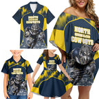 Personalised North Queensland Cowboys Mascot Rugby Family Matching Off Shoulder Short Dress and Hawaiian Shirt Townsville Cityscape Athletic Graphic Print