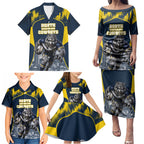 Personalised North Queensland Cowboys Mascot Rugby Family Matching Puletasi and Hawaiian Shirt Townsville Cityscape Athletic Graphic Print