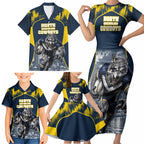 Personalised North Queensland Cowboys Mascot Rugby Family Matching Short Sleeve Bodycon Dress and Hawaiian Shirt Townsville Cityscape Athletic Graphic Print