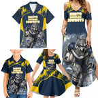 Personalised North Queensland Cowboys Mascot Rugby Family Matching Summer Maxi Dress and Hawaiian Shirt Townsville Cityscape Athletic Graphic Print