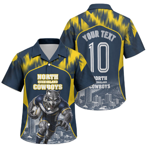 Personalised North Queensland Cowboys Mascot Rugby Family Matching Summer Maxi Dress and Hawaiian Shirt Townsville Cityscape Athletic Graphic Print