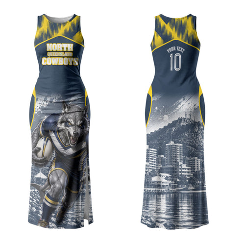 Personalised North Queensland Cowboys Mascot Rugby Family Matching Tank Maxi Dress and Hawaiian Shirt Townsville Cityscape Athletic Graphic Print