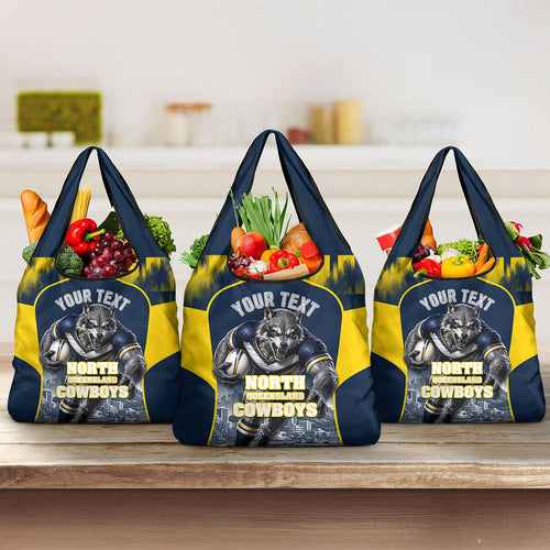 Personalised North Queensland Cowboys Mascot Rugby Grocery Bag Townsville Cityscape Athletic Graphic Print