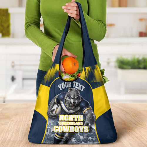 Personalised North Queensland Cowboys Mascot Rugby Grocery Bag Townsville Cityscape Athletic Graphic Print