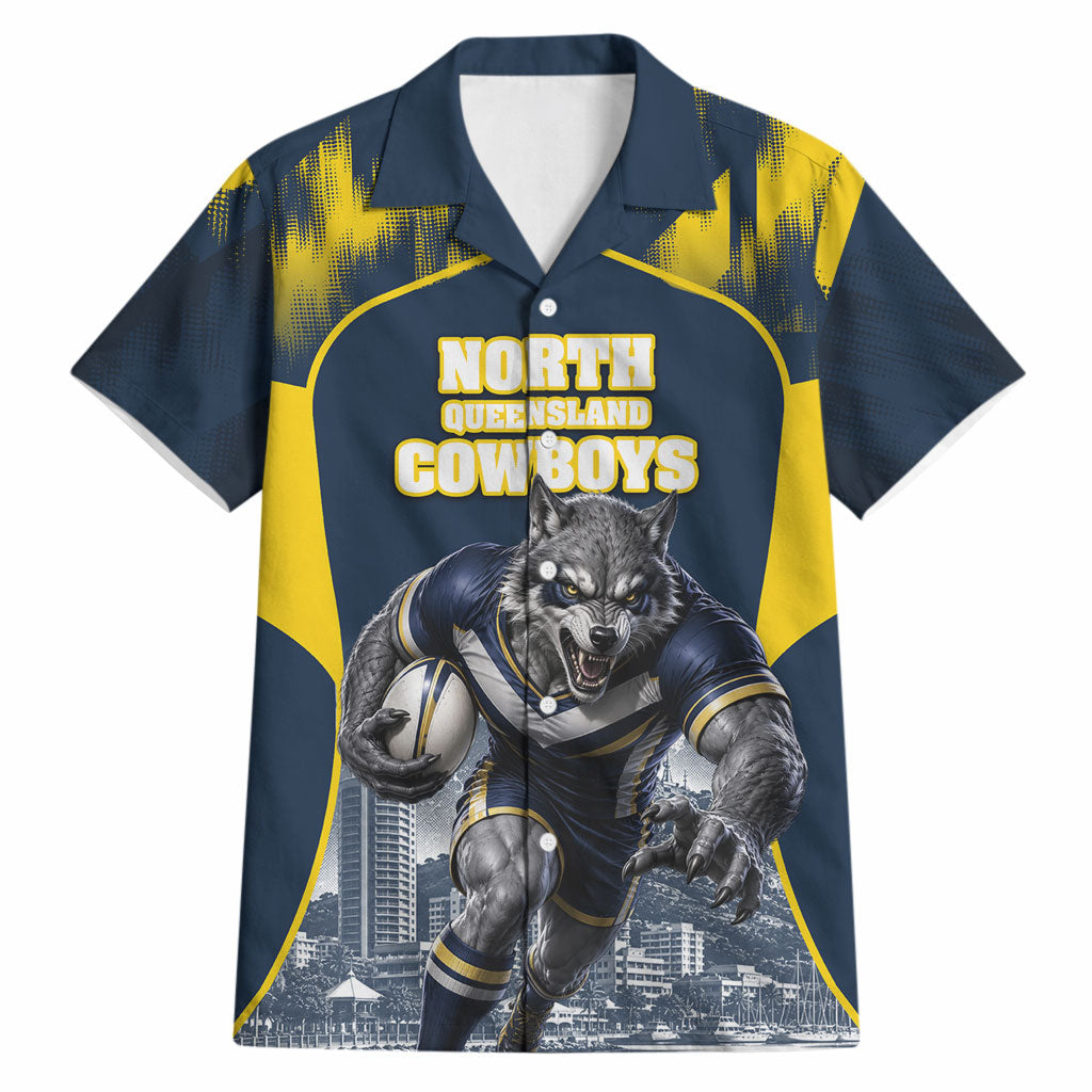 Personalised North Queensland Cowboys Mascot Rugby Hawaiian Shirt Townsville Cityscape Athletic Graphic Print