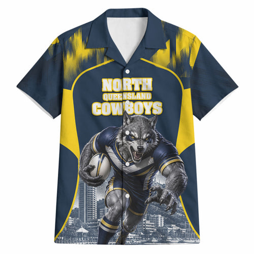 Personalised North Queensland Cowboys Mascot Rugby Hawaiian Shirt Townsville Cityscape Athletic Graphic Print