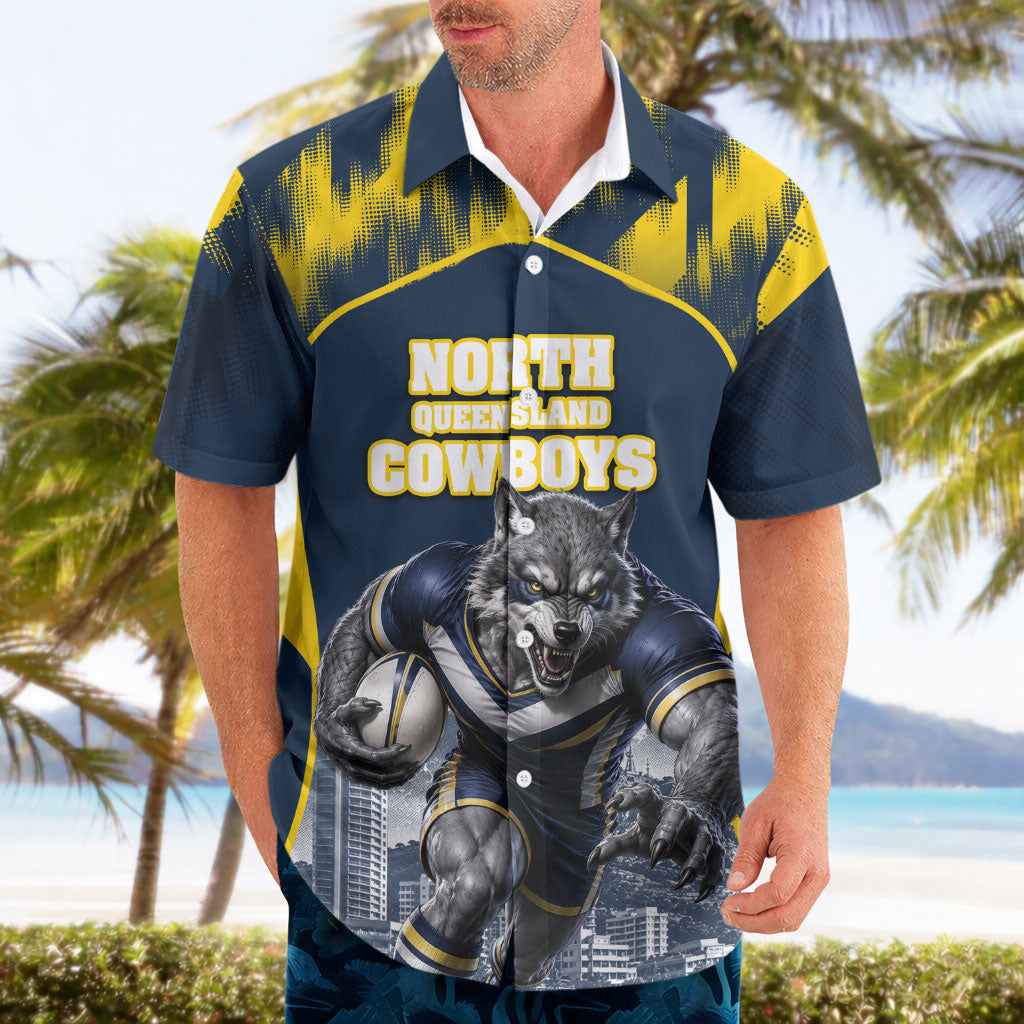Personalised North Queensland Cowboys Mascot Rugby Hawaiian Shirt Townsville Cityscape Athletic Graphic Print