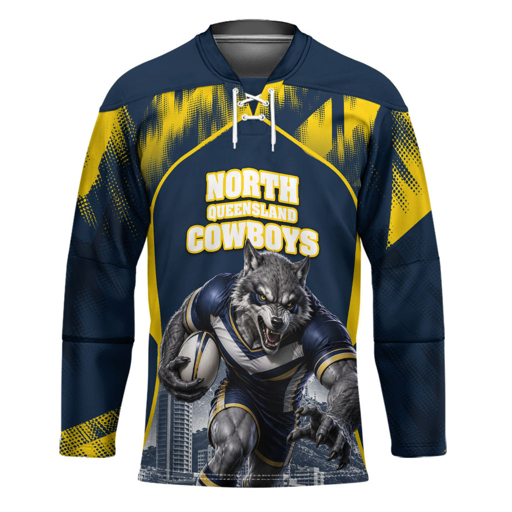 Personalised North Queensland Cowboys Mascot Rugby Hockey Jersey Townsville Cityscape Athletic Graphic Print
