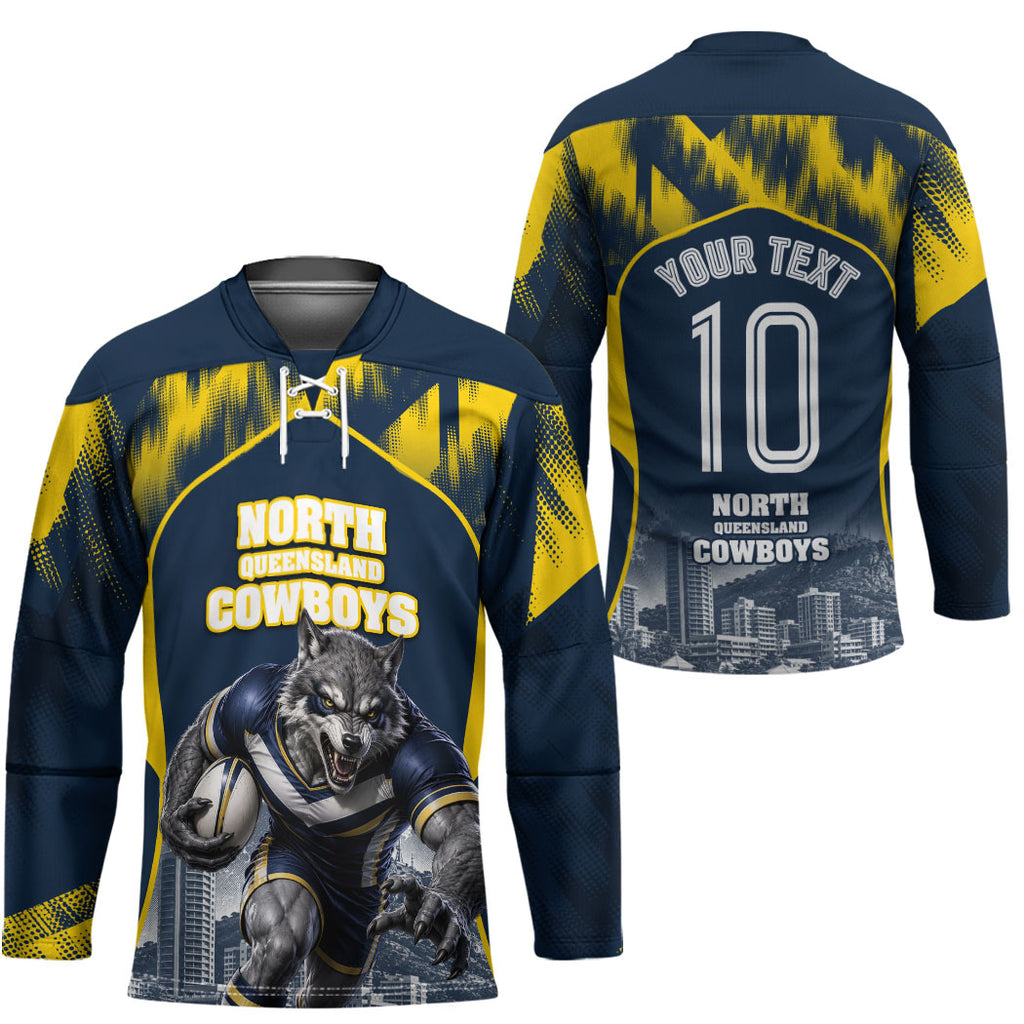 Personalised North Queensland Cowboys Mascot Rugby Hockey Jersey Townsville Cityscape Athletic Graphic Print