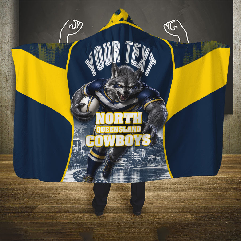 Personalised North Queensland Cowboys Mascot Rugby Hooded Blanket Townsville Cityscape Athletic Graphic Print