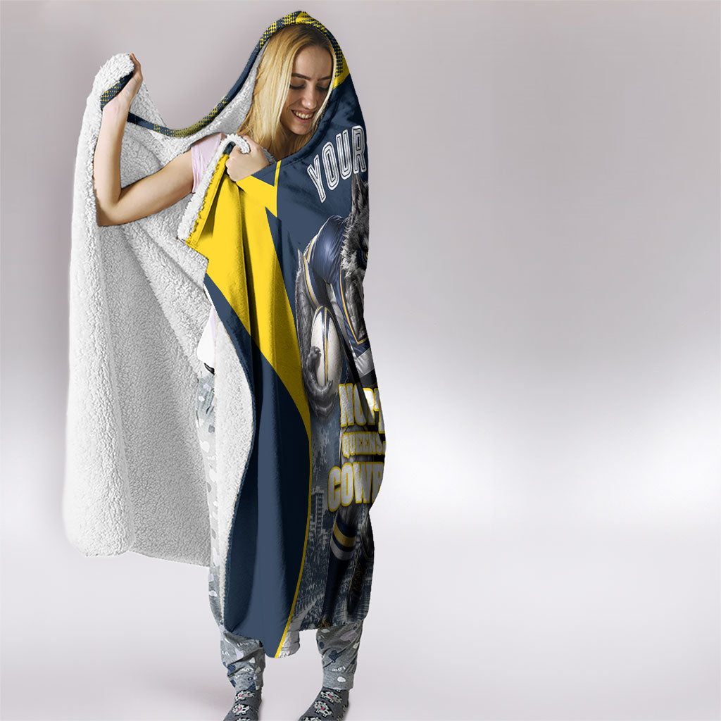 Personalised North Queensland Cowboys Mascot Rugby Hooded Blanket Townsville Cityscape Athletic Graphic Print