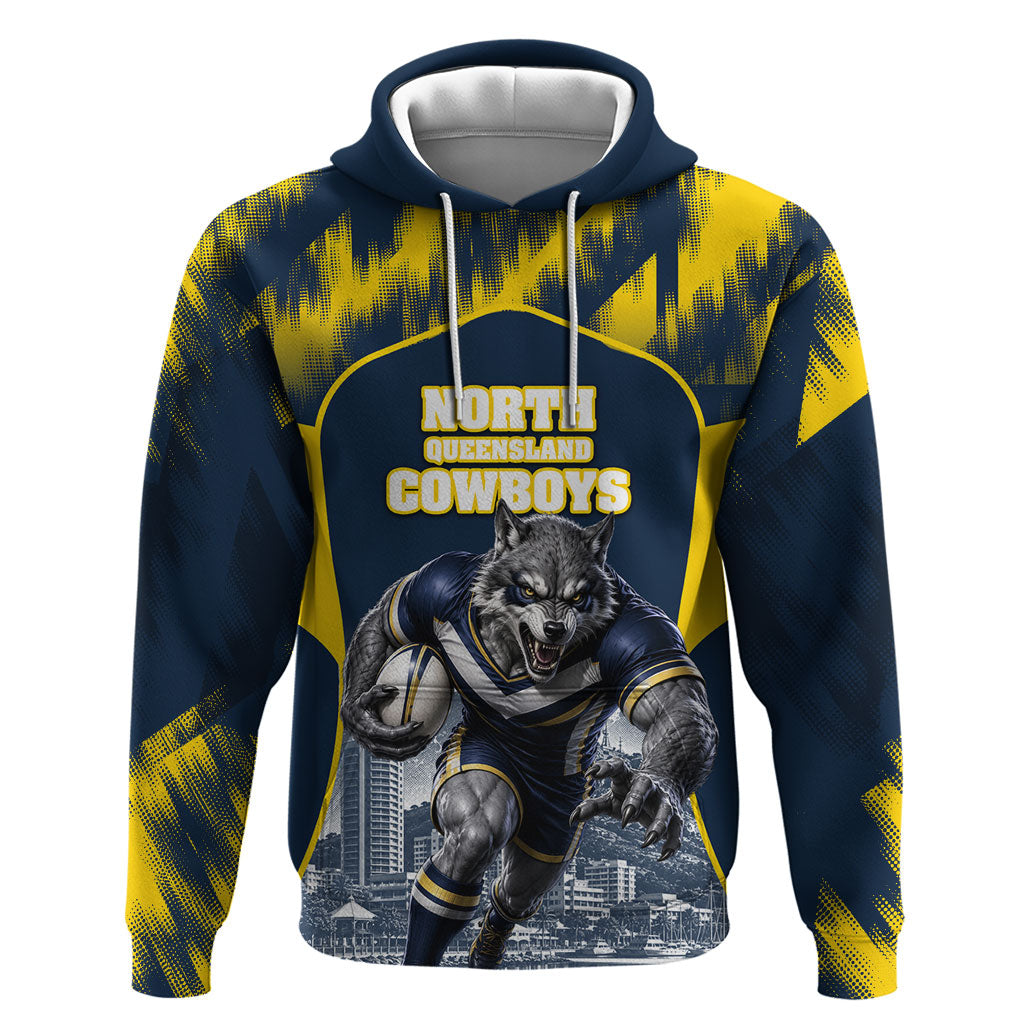 Personalised North Queensland Cowboys Mascot Rugby Hoodie Townsville Cityscape Athletic Graphic Print