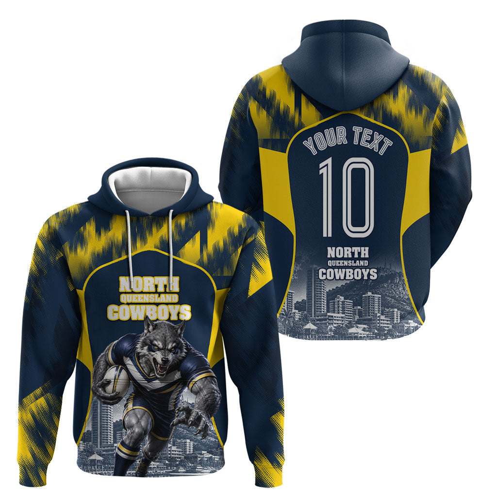 Personalised North Queensland Cowboys Mascot Rugby Hoodie Townsville Cityscape Athletic Graphic Print