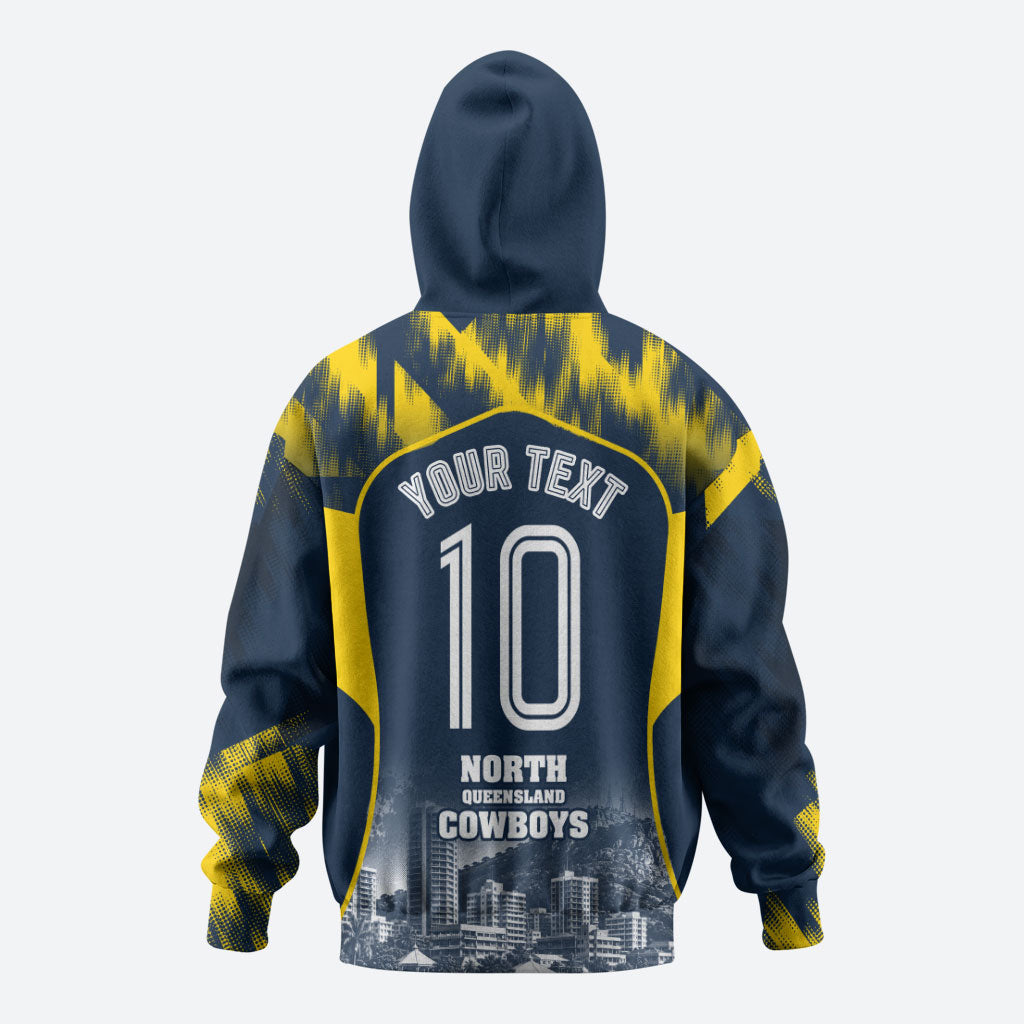 Personalised North Queensland Cowboys Mascot Rugby Hoodie Townsville Cityscape Athletic Graphic Print