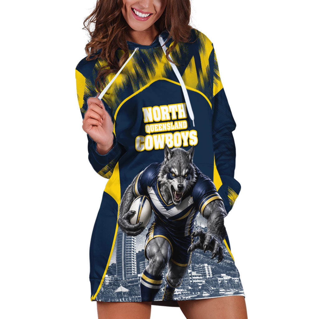 Personalised North Queensland Cowboys Mascot Rugby Hoodie Dress Townsville Cityscape Athletic Graphic Print
