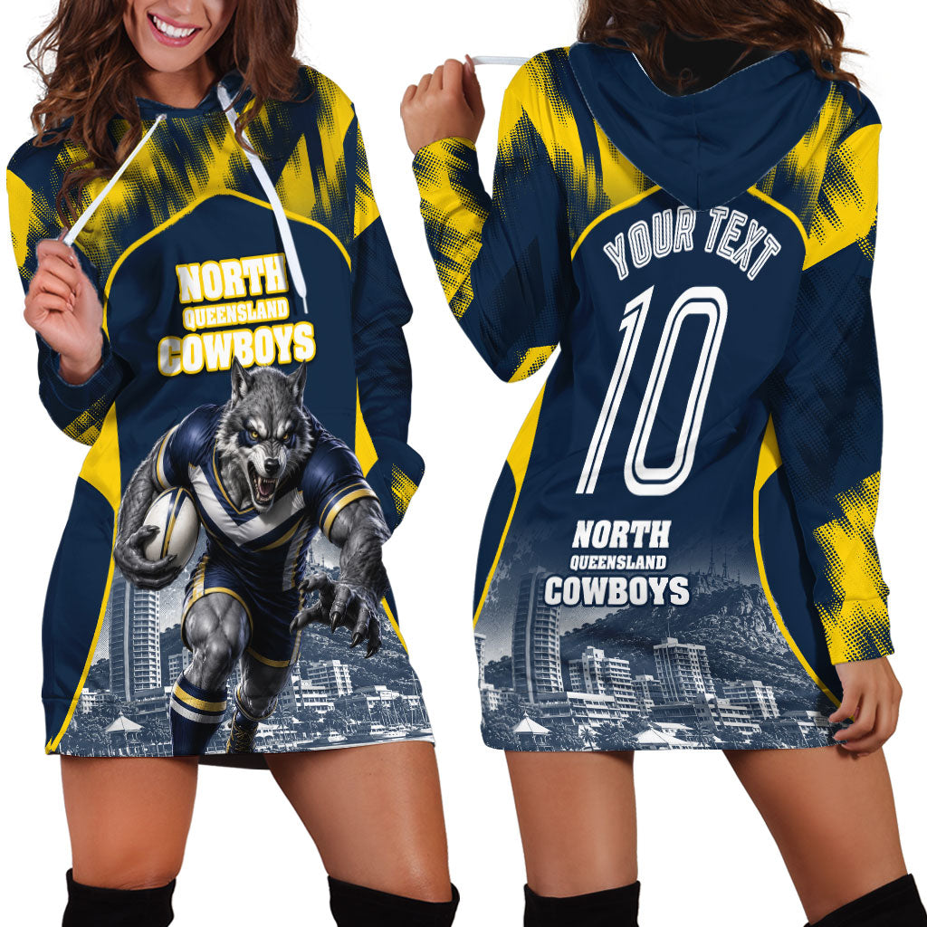 Personalised North Queensland Cowboys Mascot Rugby Hoodie Dress Townsville Cityscape Athletic Graphic Print
