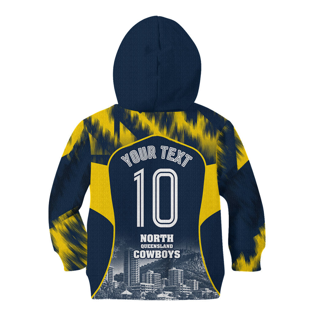 Personalised North Queensland Cowboys Mascot Rugby Kid Hoodie Townsville Cityscape Athletic Graphic Print