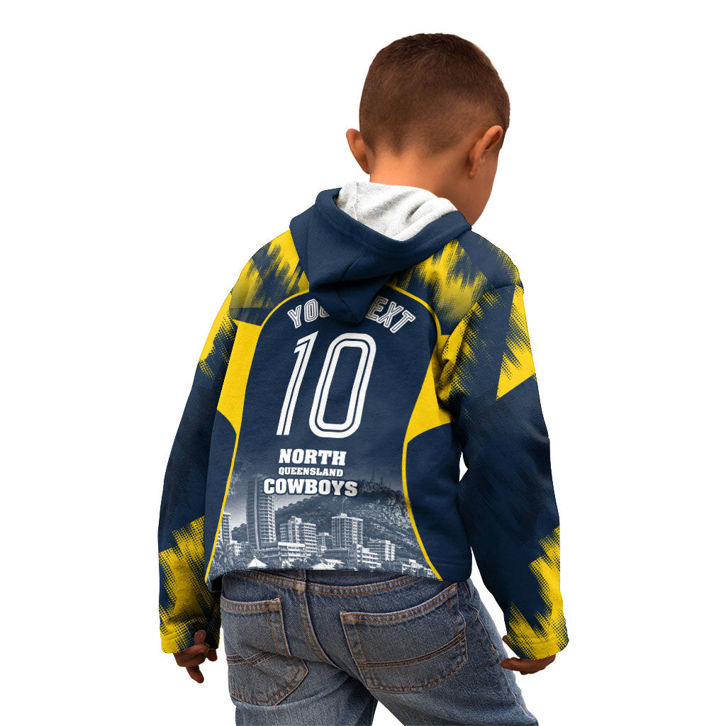 Personalised North Queensland Cowboys Mascot Rugby Kid Hoodie Townsville Cityscape Athletic Graphic Print