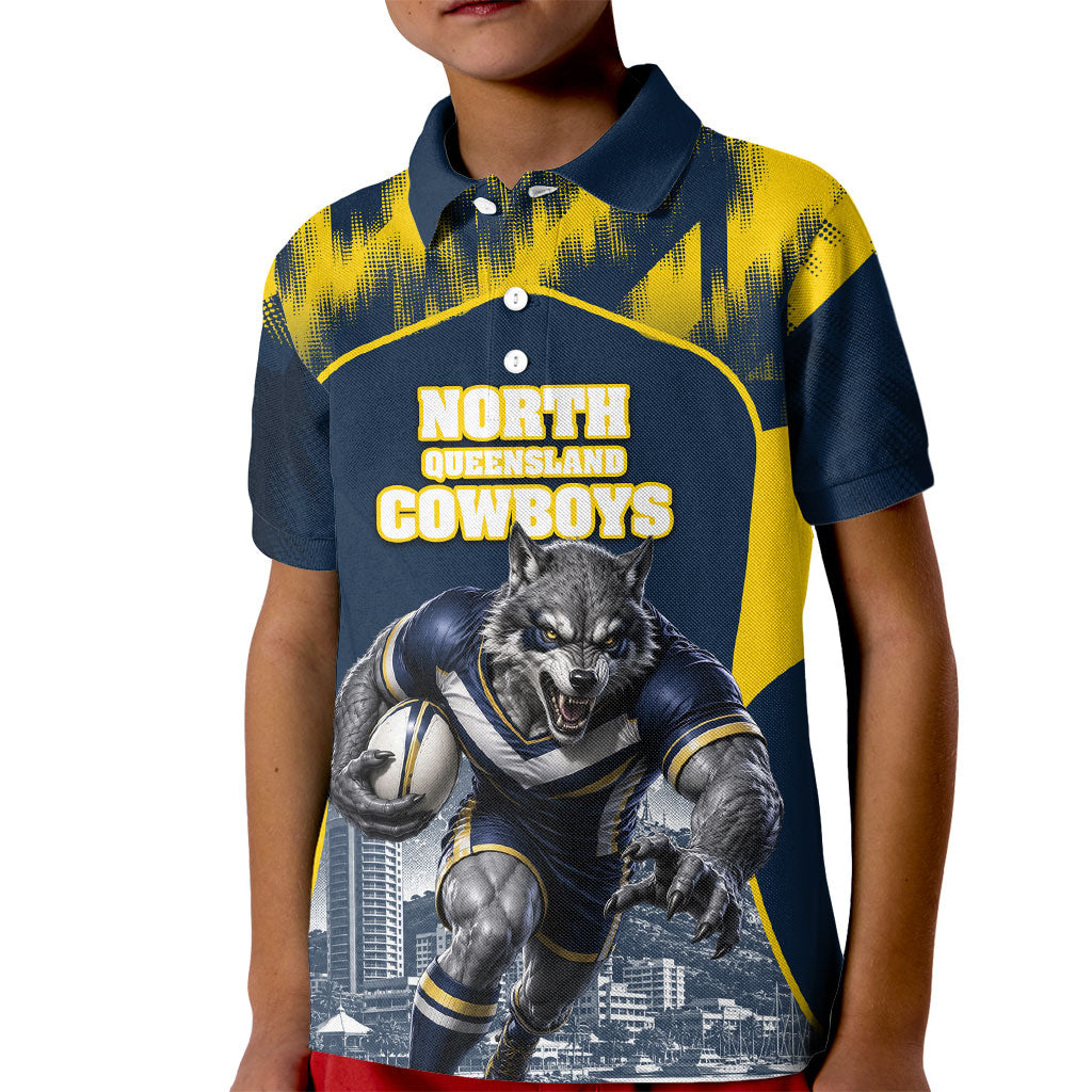 Personalised North Queensland Cowboys Mascot Rugby Kid Polo Shirt Townsville Cityscape Athletic Graphic Print