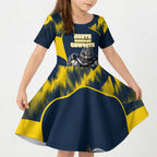 Personalised North Queensland Cowboys Mascot Rugby Kid Short Sleeve Dress Townsville Cityscape Athletic Graphic Print