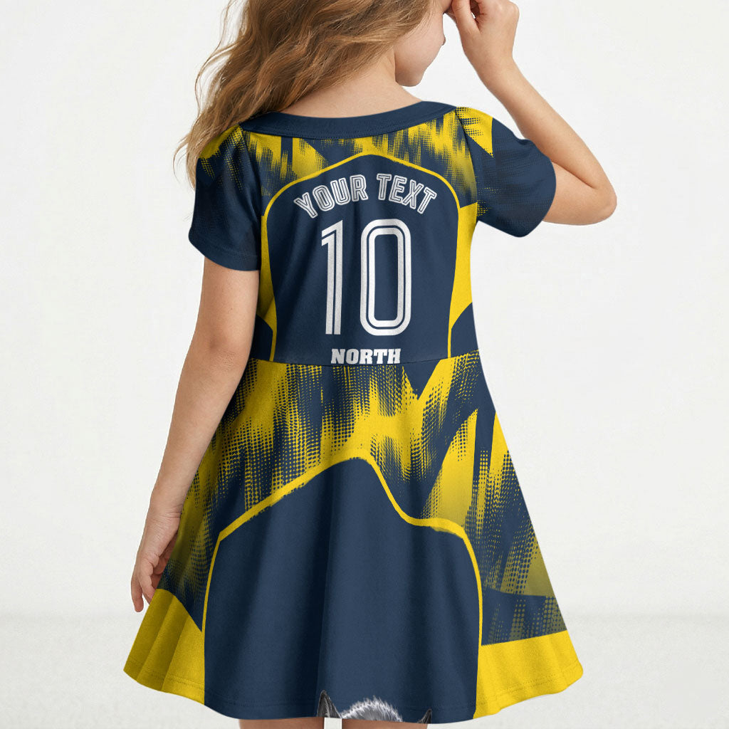 Personalised North Queensland Cowboys Mascot Rugby Kid Short Sleeve Dress Townsville Cityscape Athletic Graphic Print