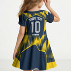 Personalised North Queensland Cowboys Mascot Rugby Kid Short Sleeve Dress Townsville Cityscape Athletic Graphic Print