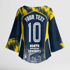 Personalised North Queensland Cowboys Mascot Rugby Kimono Sleeve Blouse Townsville Cityscape Athletic Graphic Print