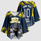 Personalised North Queensland Cowboys Mascot Rugby Kimono Sleeve Blouse Townsville Cityscape Athletic Graphic Print