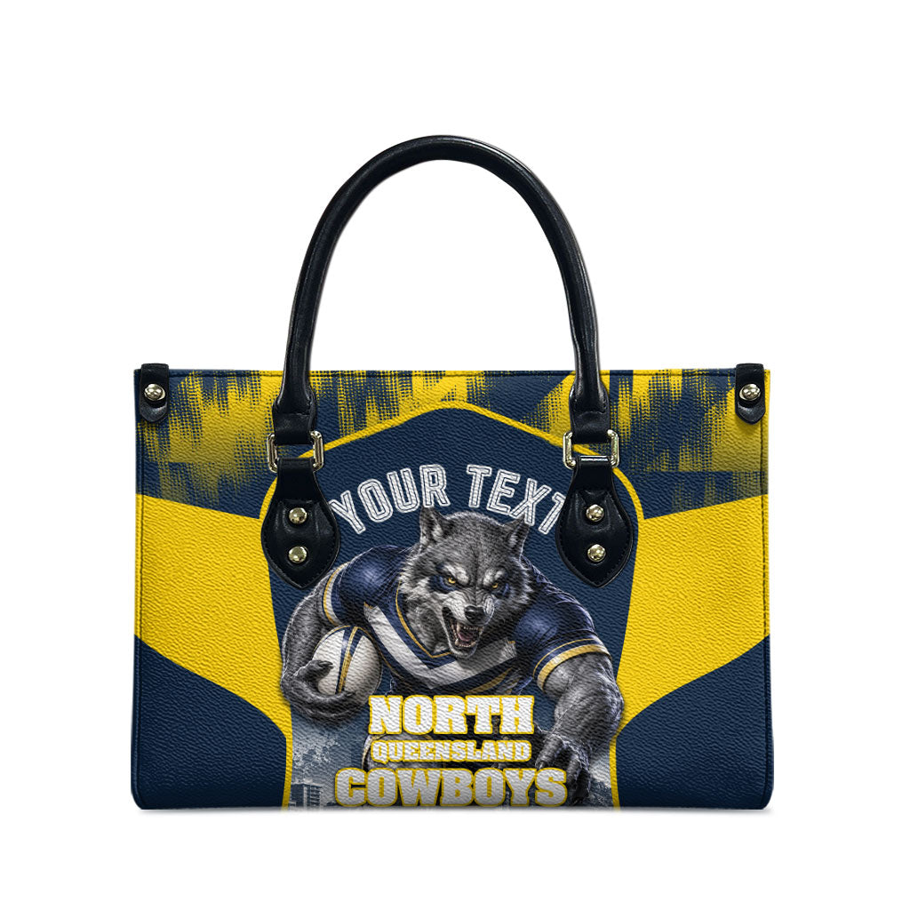 Personalised North Queensland Cowboys Mascot Rugby Leather Bag Townsville Cityscape Athletic Graphic Print