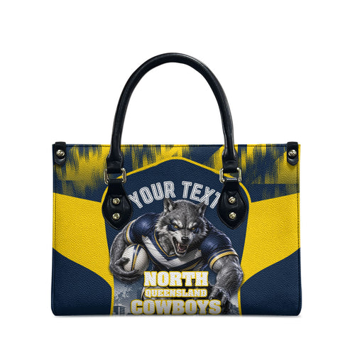 Personalised North Queensland Cowboys Mascot Rugby Leather Bag Townsville Cityscape Athletic Graphic Print