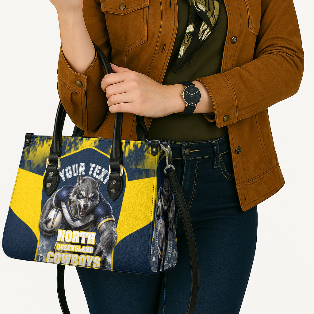 Personalised North Queensland Cowboys Mascot Rugby Leather Bag Townsville Cityscape Athletic Graphic Print